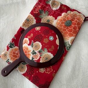 Elegant Floral Hand Mirror with Pouch